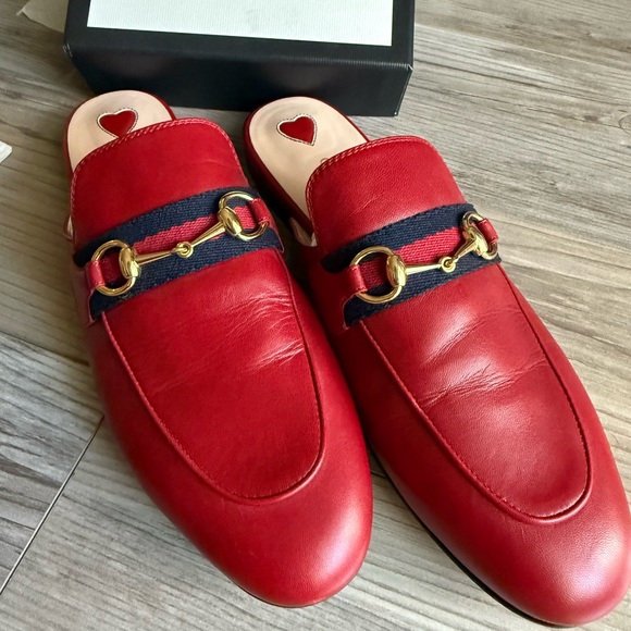 Gucci Red Leather Slip-Ons - Picture 1 of 9